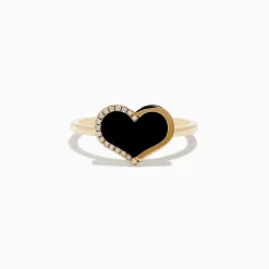 Rings|Effy Jewelry Eclipse 14K Yellow Gold Onyx and Diamond Heart Ring