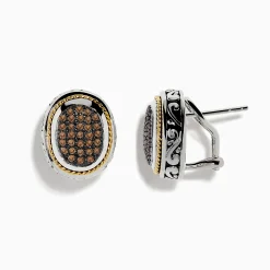 Earrings|Effy Jewelry Espresso 925 Sterling Silver and 18K Yellow Gold Espresso Diamond Earrings