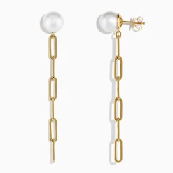 Earrings|BH Multi 14K Gold Cultured Fresh Water Pearl Paperclip Chain Earrings