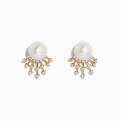 Earrings|BH Multi 14K Gold Cultured FW Pearl u0026 Diamond Starburst Earrings, 0.32 TCW