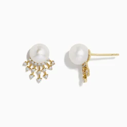 Earrings|BH Multi 14K Gold Cultured FW Pearl u0026 Diamond Starburst Earrings, 0.32 TCW