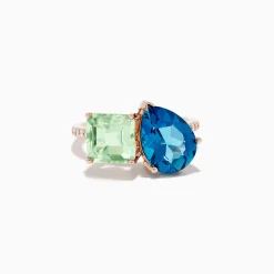 Rings|Effy Jewelry 14K Gold Diamond, Green Amethyst, and London Blue Topaz Toi Et Moi Ring