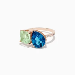 Rings|Effy Jewelry 14K Gold Diamond, Green Amethyst, and London Blue Topaz Toi Et Moi Ring