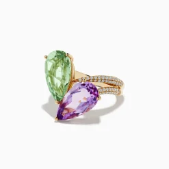 Rings|Effy Jewelry 14K Gold Diamond, Pink and Green Amethyst Toi Et Moi Ring