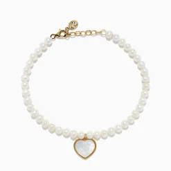 Bracelets|Effy Jewelry 14K Gold Fresh Water Pearl and Mother of Pearl Heart Charm Bracelet
