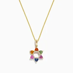 Necklaces & Pendants|BH Multi 14K Gold Multi Sapphire u0026 Diamond Star of David Pendant, 1.96 TCW