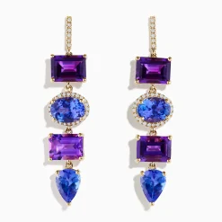 Earrings|Effy Jewelry 14K Gold Tanzanite, Purple Amethyst and Diamond Drop Earrings