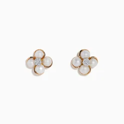 Earrings|Effy Jewelry 14K Pink Gold Fresh Water Pearl and Diamond Earrings