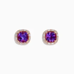 Earrings|Effy Jewelry 14K Rose Gold Amethyst and Diamond Stud Earrings