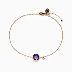 Bracelets|Effy Jewelry 14K Rose Gold Amethyst and Diamond Bolo Bracelet