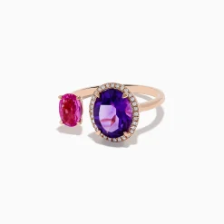 Rings|Effy Jewelry 14K Rose Gold Amethyst, Pink Sapphire, and Diamond Toi Et Moi Ring