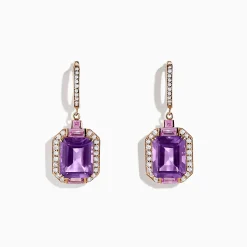 Earrings|BH Multi 14K Rose Gold Amethyst, Pink Sapphire and Diamond Earrings, 7.04 TCW
