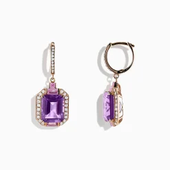Earrings|BH Multi 14K Rose Gold Amethyst, Pink Sapphire and Diamond Earrings, 7.04 TCW