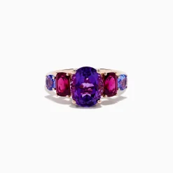 Rings|Effy Jewelry 14K Rose Gold Amethyst, Rhodolite, and Tanzanite Ring