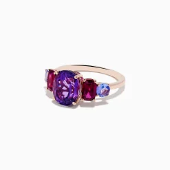 Rings|Effy Jewelry 14K Rose Gold Amethyst, Rhodolite, and Tanzanite Ring