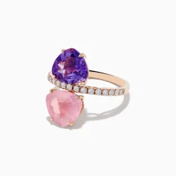 Rings|Effy Jewelry 14K Rose Gold Amethyst, Rose Quartz, and Diamond Toi Et Moi Ring
