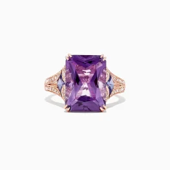Rings|BH Multi 14K Rose Gold Amethyst, Tanzanite and Diamond Cocktail Ring, 7.60 TCW