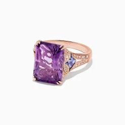 Rings|BH Multi 14K Rose Gold Amethyst, Tanzanite and Diamond Cocktail Ring, 7.60 TCW