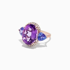 Rings|Effy Jewelry 14K Rose Gold Amethyst, Tanzanite and Diamond Ring, 10.28 TCW