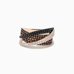 Rings|Effy Jewelry 14K Rose Gold Black, Brown and White Diamond Crossover Ring 1.15 TCW