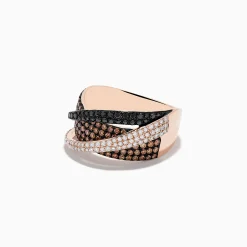 Rings|Effy Jewelry 14K Rose Gold Black, Brown and White Diamond Crossover Ring 1.15 TCW