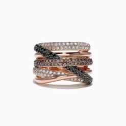 Rings|Effy Jewelry 14K Rose Gold Black, Brown and White Diamond Ring, 1.47 TCW