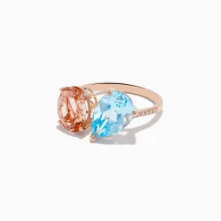 Rings|Effy Jewelry 14K Rose Gold Blue Topaz, Morganite, and Diamond Toi Et MoiRing
