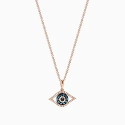 Necklaces & Pendants|Effy Jewelry 14K Rose Gold Blue, White and Black Diamond Evil Eye Pendant, 0.34 TCW