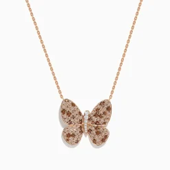 Necklaces & Pendants|Effy Jewelry 14K Rose Gold Brown and White Diamond Butterfly Necklace