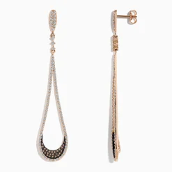 Earrings|BH Multi 14K Rose Gold Brown and White Diamond Drop Earrings, 1.70 TCW