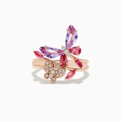 Rings|Effy Jewelry 14K Rose Gold Diamond and Multi Stone Butterfly Ring
