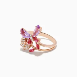 Rings|Effy Jewelry 14K Rose Gold Diamond and Multi Stone Butterfly Ring