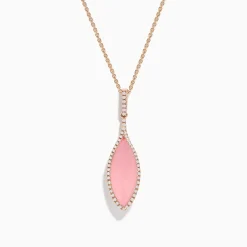 Necklaces & Pendants|Effy Jewelry 14K Rose Gold Diamond and Rose Quartz Pendant