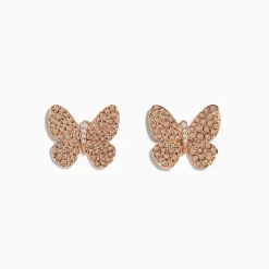 Earrings|Effy Jewelry 14K Rose Gold Diamond Butterfly Earrings