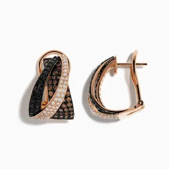 Earrings|Effy Jewelry 14K Rose Gold Espresso, Black, and White Diamond Earrings