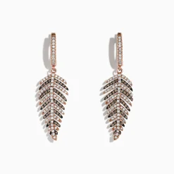 Earrings|Effy Jewelry 14K Rose Gold Espresso u0026 White Diamond Leaf Earrings, 1.05 TCW
