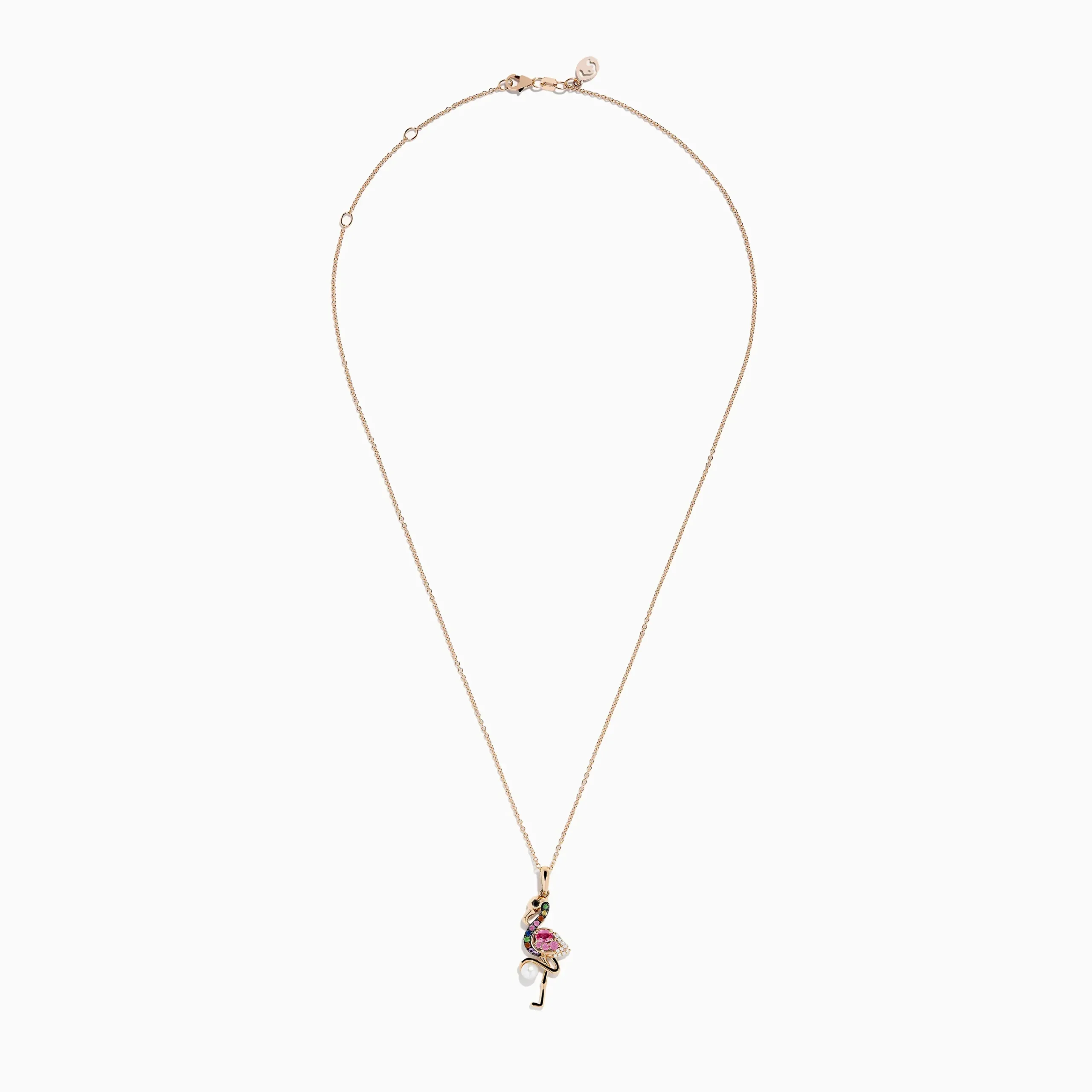 Necklaces & Pendants|Effy Jewelry 14K Rose Gold Multi Color Sapphire, Pearl and Diamond Flamingo Pendant