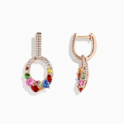 Earrings|Effy Jewelry 14K Rose Gold Multi Sapphire and Diamond Earrings