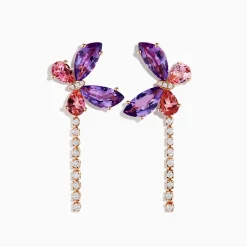 Earrings|Effy Jewelry 14K Rose Gold Multi-Stone and Diamond Butterfly Drop Earrings