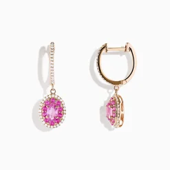 Earrings|Effy Jewelry 14K Rose Gold Pink Sapphire and Diamond Earrings