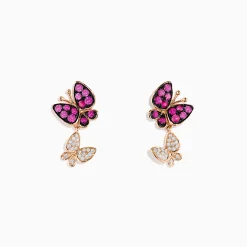 Earrings|Effy Jewelry 14K Rose Gold Pink Sapphire and Diamond Butterfly Earrings