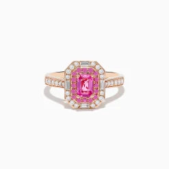 Rings|Effy Jewelry 14K Rose Gold Pink Sapphire and Diamond Double Halo Ring