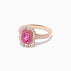 Rings|Effy Jewelry 14K Rose Gold Pink Sapphire and Diamond Double Halo Ring