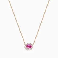 Necklaces & Pendants|Effy Jewelry 14K Rose Gold Pink Sapphire and Diamond Necklace