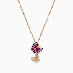 Necklaces & Pendants|Effy Jewelry 14K Rose Gold Pink Sapphire and Diamond Butterfly Pendant