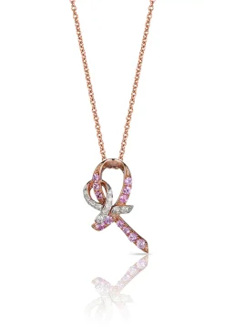 Necklaces & Pendants|Effy Jewelry 14K Rose Gold Pink Sapphire and Diamond Breast Cancer Awareness Ribbon Pendant, 0.31 TCW
