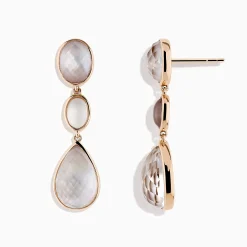 Earrings|Effy Jewelry 14K Rose Gold Quartz Crystal, Rose Quartz and Pink Mother Of Pearl Earrings