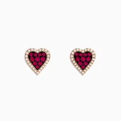 Earrings|Effy Jewelry 14K Rose Gold Ruby and Diamond Heart Earrings