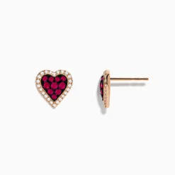 Earrings|Effy Jewelry 14K Rose Gold Ruby and Diamond Heart Earrings