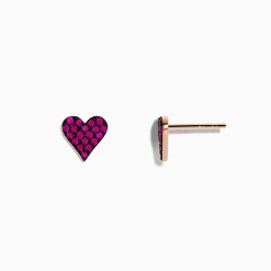 Earrings|Effy Jewelry 14K Rose Gold Ruby Pave Heart Stud Earrings